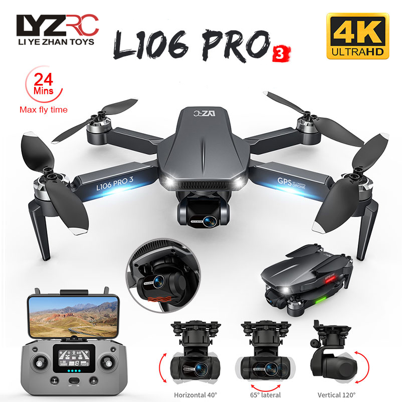 Drone Camera Professional - ドローンL106pro 3,4K 5g,wifi,fpv,折りたたみ式GPS,rcクワッドコプター,プロのブラシレス,ヘリコプター,おもちゃ